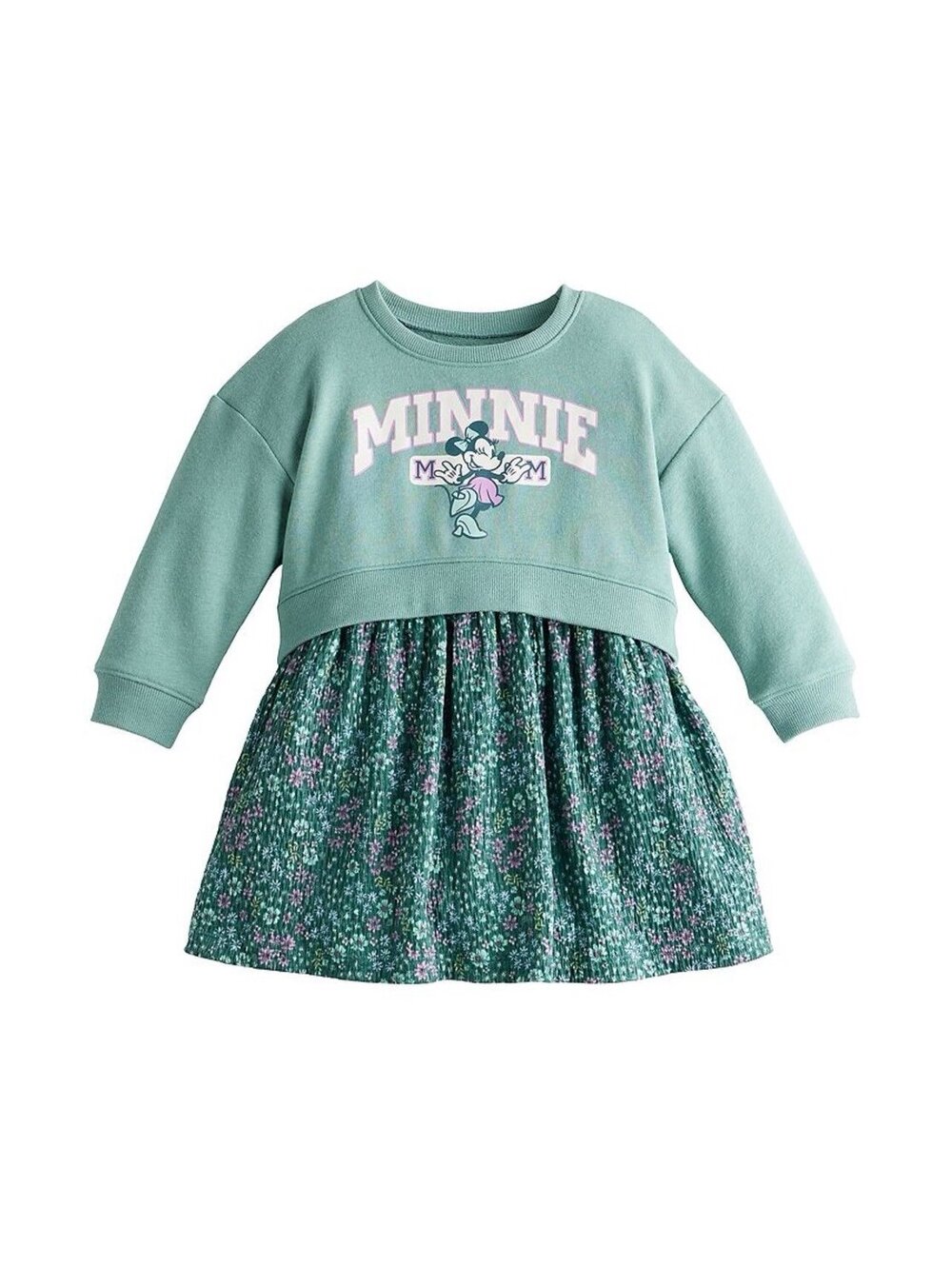 Disney x Jumping Beans Minnie Mouse Sweatshirt Dress, Sage & Floral (3T)